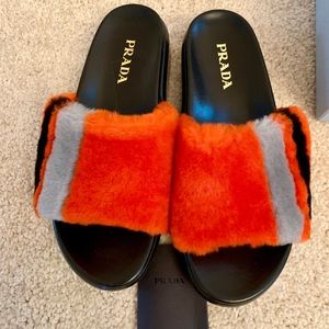 prada shearling slides